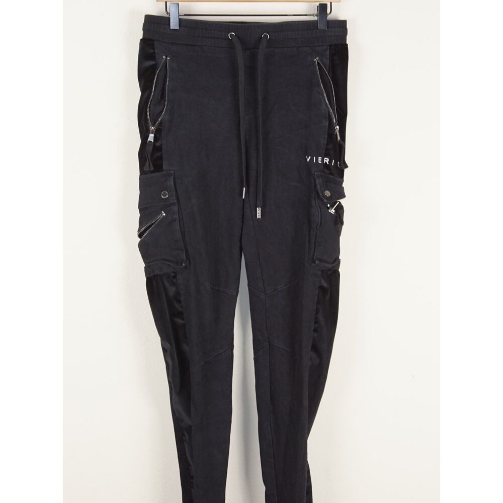 Vie+Riche Black Stacked Zip Ankle Black Velvet Panel Pants Mnes Sz S